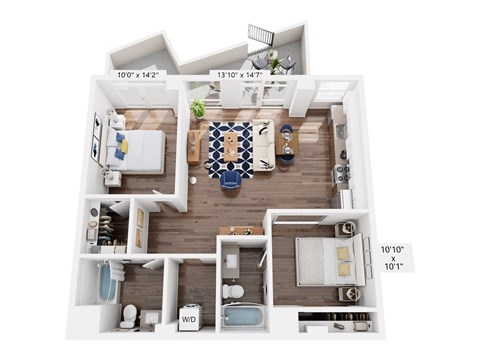 Floor plan for 2 beds, 2 baths, 946 sqft